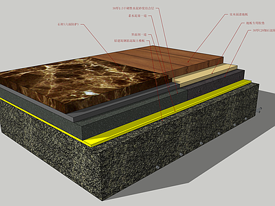 现代构件 石材与实木地板衔接处施工节点 地面材料