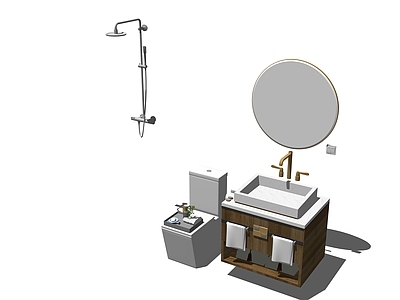 现代卫浴小件组合 洗面盆 镜子 马桶