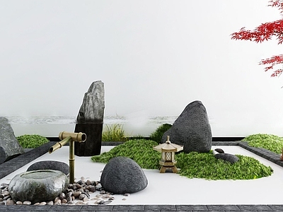 新中式庭院枯山水石 造景树