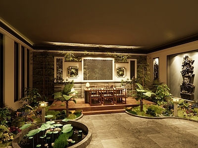 中式茶馆 庭院式茶叶店大厅