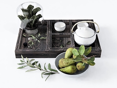 现代茶具 茶托 茶盘 茶壶 梨子水果