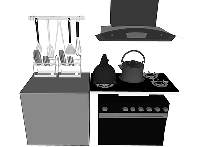 现代灶台 燃气灶 油烟机 厨具 锅碗瓢盆 烤箱 洗碗机 厨具收纳架 汤锅