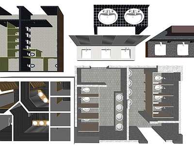 现代公共卫生间 公共厕所室内布局 洗手台 成人