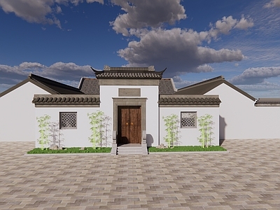 中式四合院 带水景花园