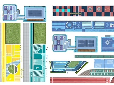 现代公园景观 运动场 绿道画线 球场  消防回车场 消防扑救场铺装