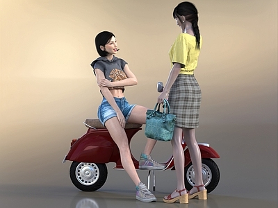 现代东方女性 东方人 中国人 时尚女性 电动车