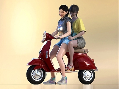 现代东方女性 东方人 中国人 时尚女性 电动车