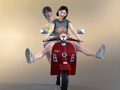 现代东方女性 东方人 中国人 时尚女性 电动车