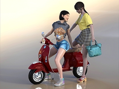 现代东方女性 东方人 中国人 时尚女性 电动车
