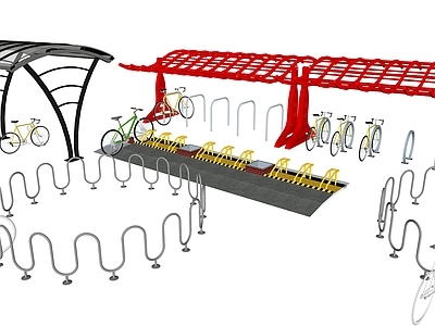 现代自行车 自行车架 自行车展示架 山地自行车 共享单车停靠站 自行车棚