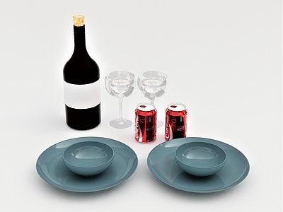 现代酒具 酒瓶 红酒瓶 酒杯 可乐 可口可乐 碗 盘子