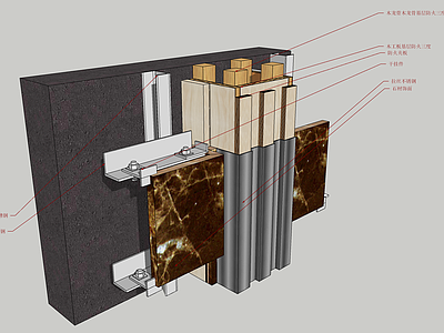 现代构件 石材与不锈钢衔接处施工节点 墙面材料分析