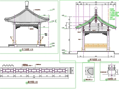 仿古四角木亭 施工图