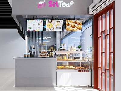 现代奶茶店 备餐区 单层 收银