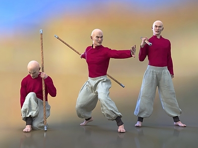 中式练武男人 武僧 棍术武术习武人 东方人