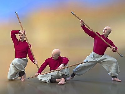 中式练武男人 武僧 棍术武术习武人 东方人