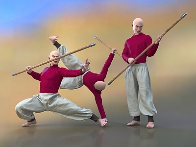 中式练武男人 武僧 棍术武术习武人 东方人
