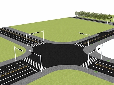 现代道路 交通信号灯 斑马线 红绿灯 道闸