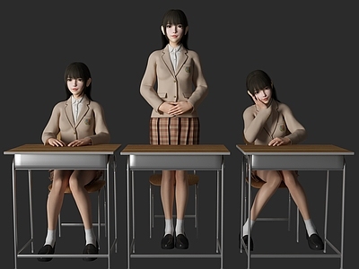 现代女人 学生 美女 校服 课桌