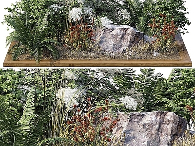 现代园林植物堆 园林艺术小品 石头 花草树木