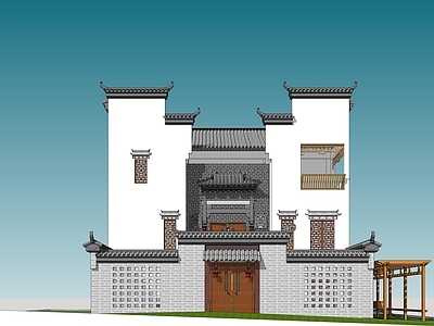 新中式独栋别墅 徽派建筑 平顶