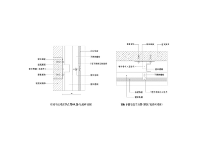 石材干挂墙面节点图 轻质砖墙体 横剖纵剖 墙面通用节点