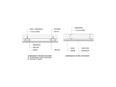 玻璃饰面墙面节点图 轻质砖墙体 轻钢龙骨墙体 横剖纵剖