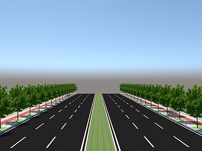 现代六车道道路 非机动车道