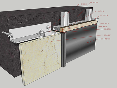 现代构件 墙面与不锈钢接处施工节点 墙面材料
