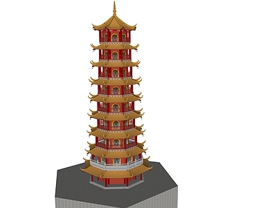 中式寺庙建筑 千佛塔古塔宝塔 镇妖塔