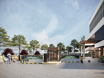 现代户外停车场 酒店停车坪 停车场 收费杆