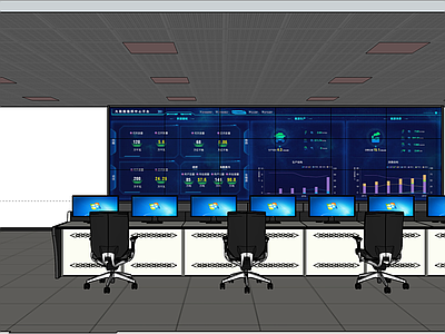 现代监控室 拼接屏 机房 操作台