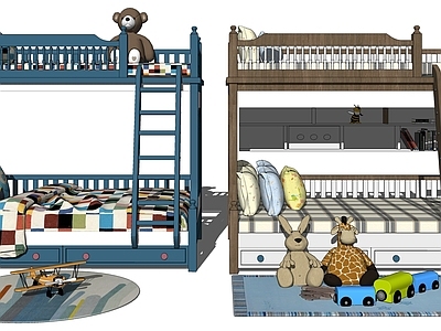 现代儿童双层床 上下铺 高低床 床 连体床 学习桌 玩具