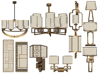新中式灯具组合 吊灯 壁灯