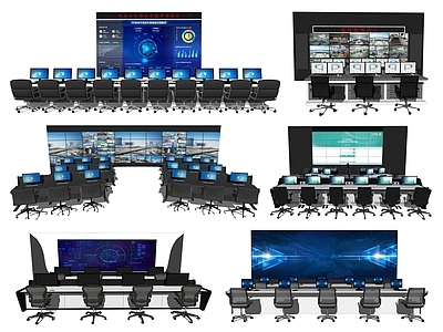 现代监控室 监控调度室 控制台 操作台 显示屏幕