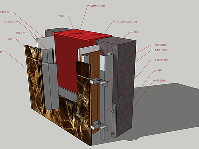 现代构件 墙面施工节点 墙面材料