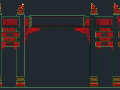 中式古建筑牌坊入口平面立面图纸 大