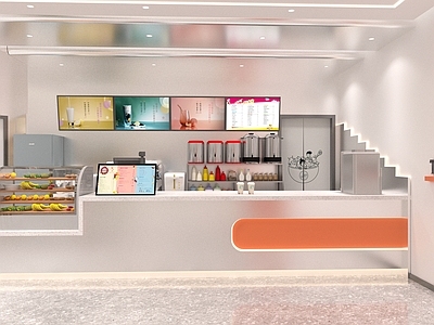 现代奶茶店 备餐区 单层 收银