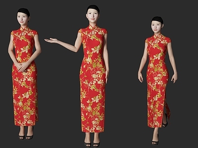 现代女人 旗袍 服务员 迎宾 接待
