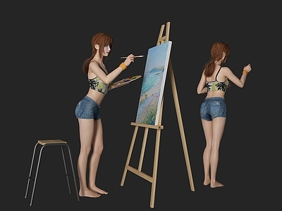 现代女人 画家 艺术家 画画人物 画室人物 绘画 素描 油画