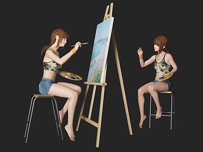 现代女人 画家 艺术家 画画 画室 绘画 素描 油画