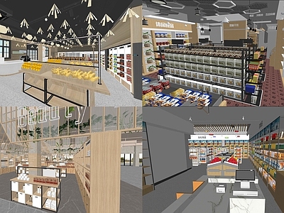 现代超市 便利店 果蔬区 生活用品区