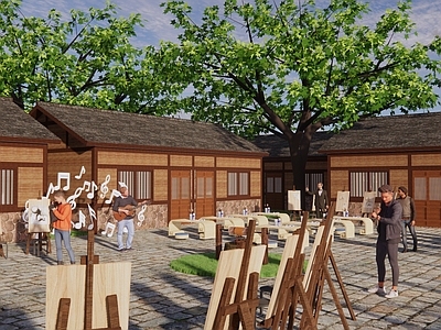中式音乐艺术馆 乡村作坊民宿 研学基地 书法国画 社会实践美术基地