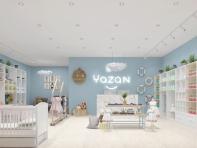 现代母婴店 收银台 婴儿床 产品柜 奶粉 玩具
