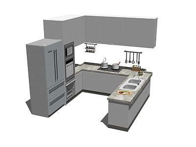 现代厨房用品组合 厨柜 厨具 工作台