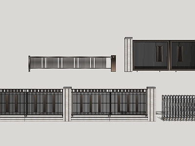 现代铁艺围墙 门禁机 伸缩门 闸机 直线 围墙 格栅