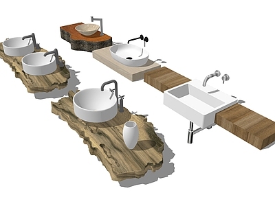 现代洗手台 木制洗手池 室内