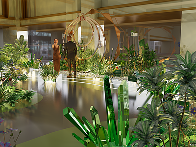 现代商业展厅 植物花鸟主题舞台