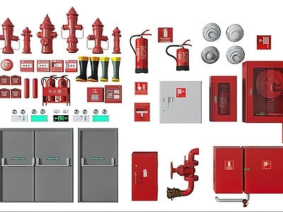 现代消防栓 消防器材 应急灯 灭火器 消防门