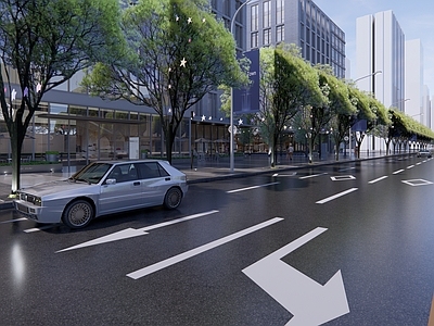 现代道路 商业街景观 居住区外环路